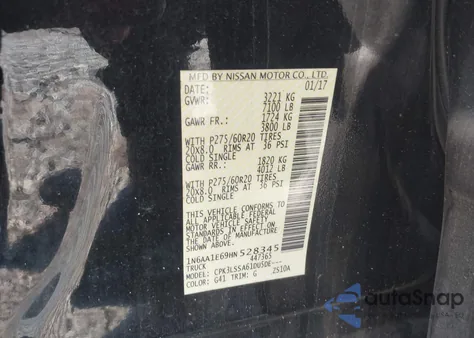 2017 Nissan Titan Sv из США, поврежденный, VIN 1N6AA1E69HN528345